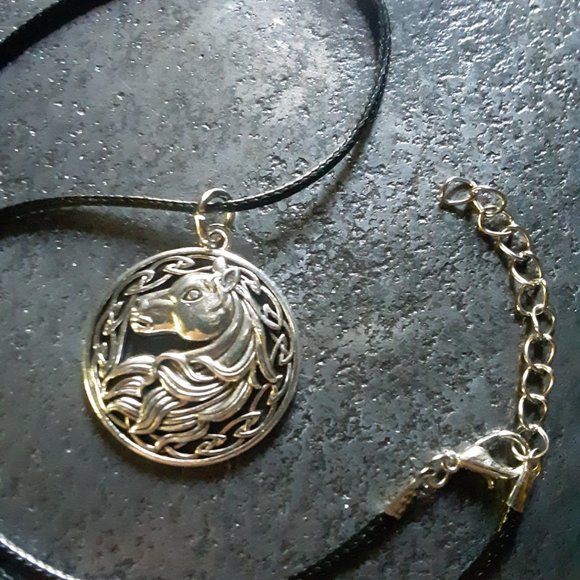 Jewelry - Beautiful Detailed Horse Head Necklace with Black Cord